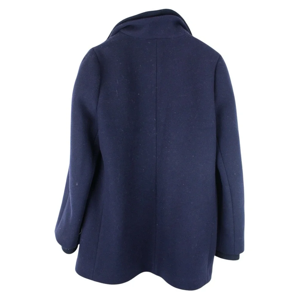 J.Crew Italian Wool Overcoat Womens 16 Tall Navy Zip Up Mid Length Jacket - Picture 4 of 4